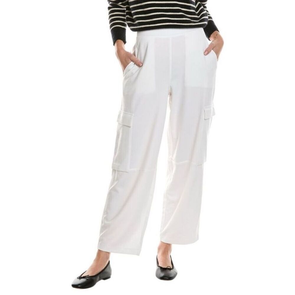 Eileen Fisher $218 Cargo Ankle Lantern Pants Ivory Flex Ponte Large NEW